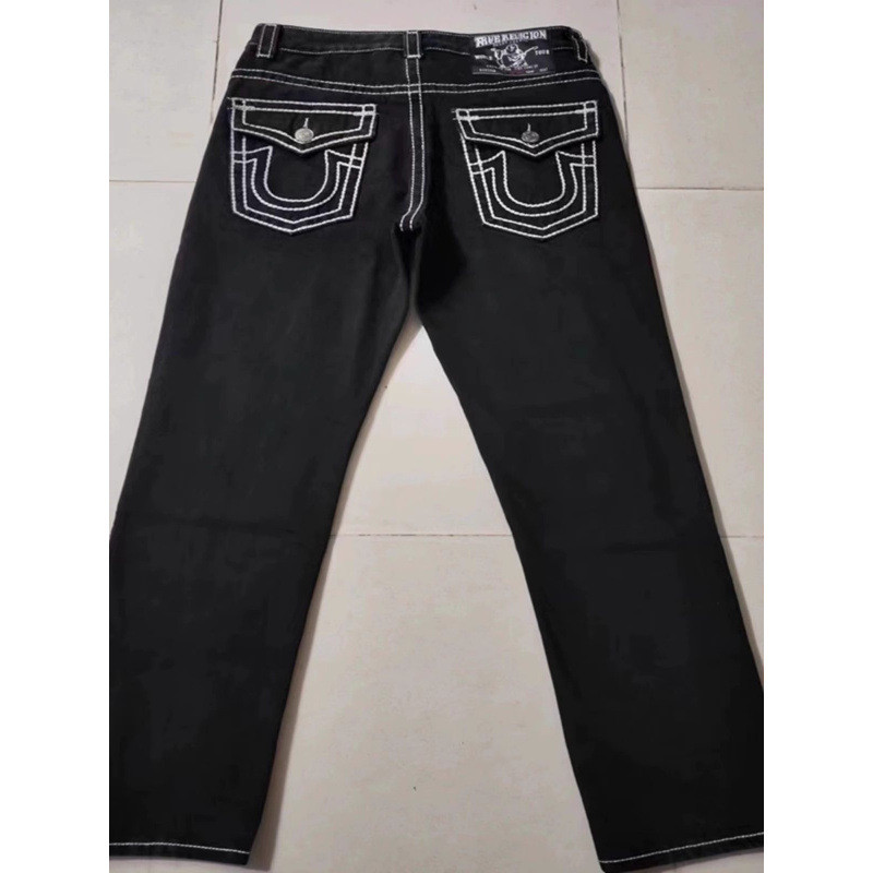 American High Street Fashion Brand Religion Men's Straight Leg Casual Jeans White Thick Line Big