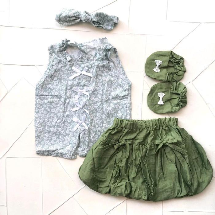 Baju Bayi Perempuan 0-6 Bulan Set Rok Katun Bunga Newborn