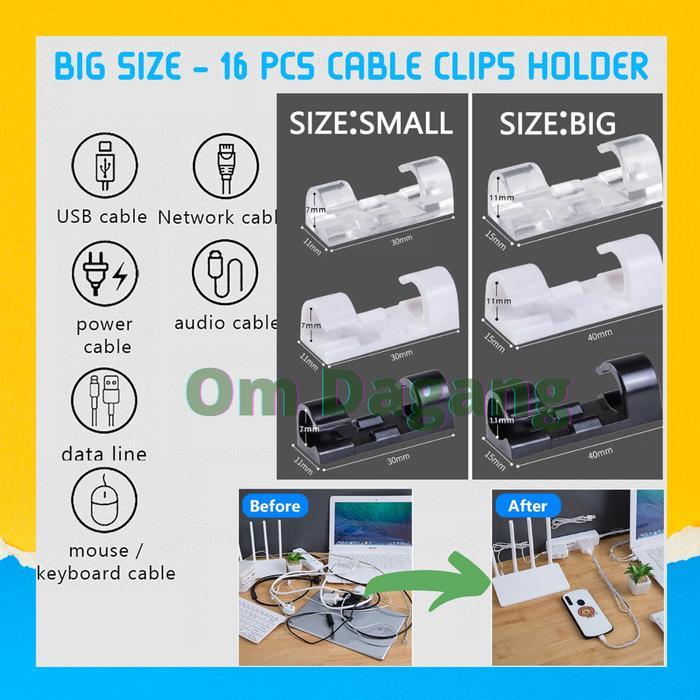 [Isi 16 pcs] Big Size Clamp Cable Kabel Mini Cord Organizer Holder