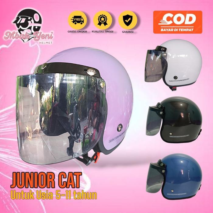 Helm Anak Junior Cat Polos Kaca Datar Laki-Laki Perempuan Usia 5-11 Tahun - Helm Junior Anak Cat -