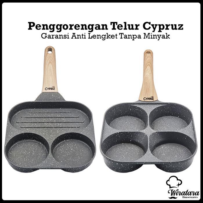 CYPRUZ Penggorengan Telur 4 Lubang Anti Lengket Fry Pan Telur 3 Lubang Keramik Egg Pan