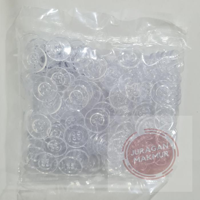 [144pcs] Kancing Lubang 4 Kaca Bening Ukuran 24L (15mm) POLOS Injection - Kancing Baju Kristal