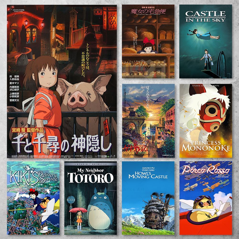 Studio Ghibli Classic Anime Poster Prints Spirited Away Totoro Ponyo Canvas Wall Art For Home Bar