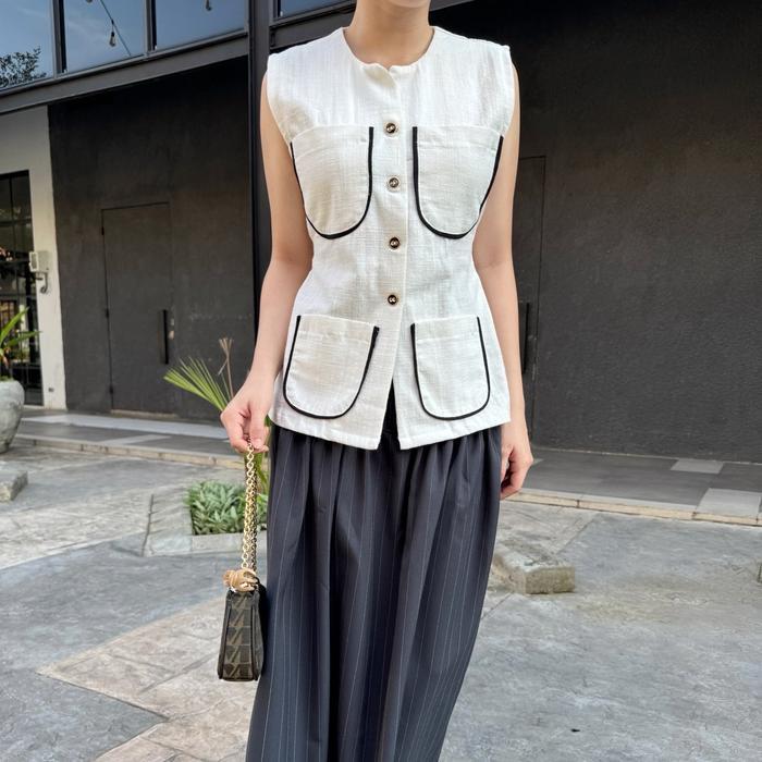 Selim Label Emily Top - Blouse Sleeveless Wanita Atasan Tali Pinggang Wanita Baju Casual