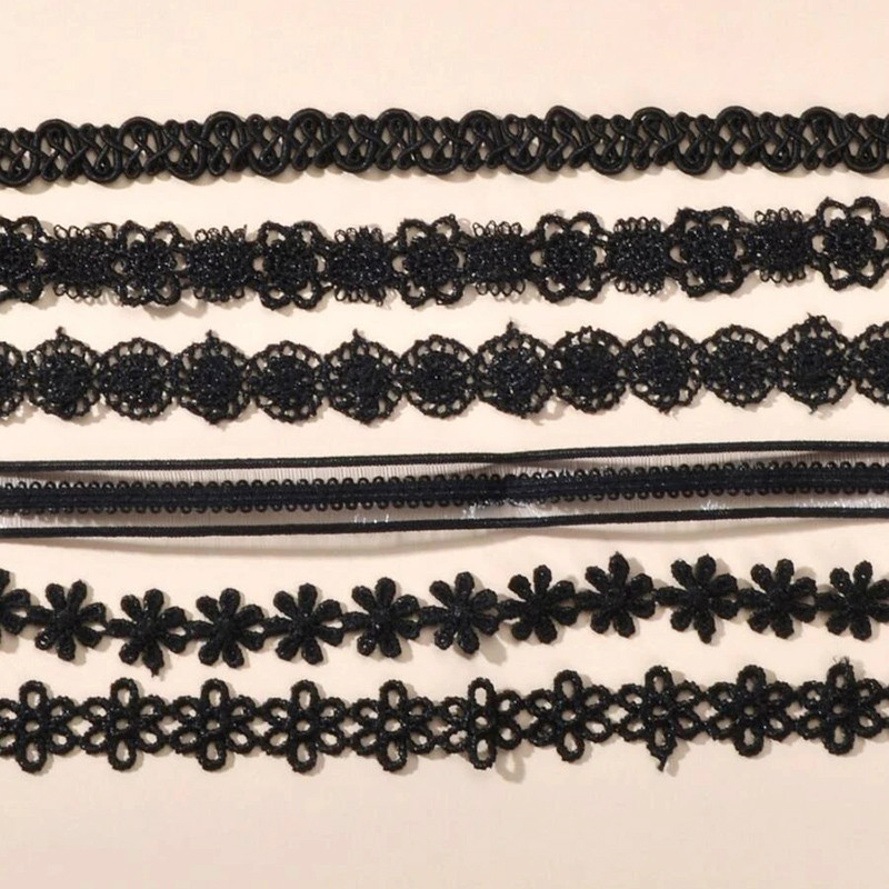 Classic Gothic Tattoo Lace Choker Women Necklace 7Pcs/Set Choker Necklace Set Stretch Veet Women