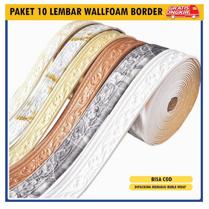 Top Paket 10 Lembart Wallpaper List Border Foam Stiker List Dinding 3D Wallborder Biru