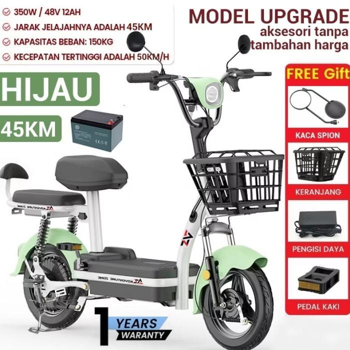 DL sepeda listrik dewasa Sepeda Motor Listrik 48v 12ah sepeda listrik Dengan Pedal - PINK 50 Km - HI