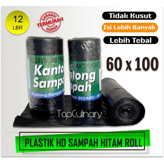 "New" KANTONG PLASTIK HD HITAM SAMPAH ROLL TEBAL - TRASH BAG 60 X 100