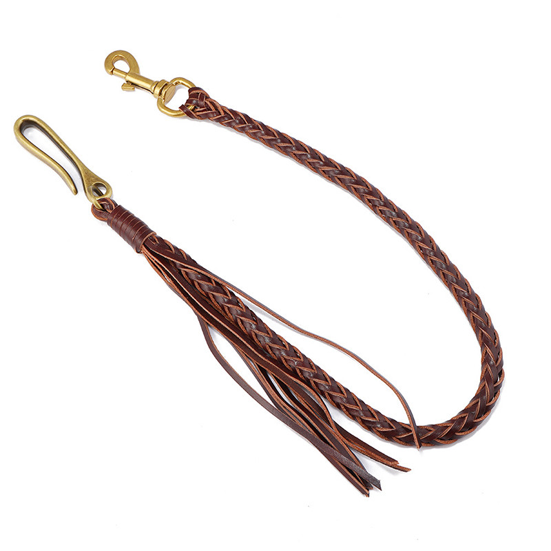 Punk Hip Hop Style Genuine Leather Wallet Chain Handmade Braided Cowhide Biker keyChain Purse Chain