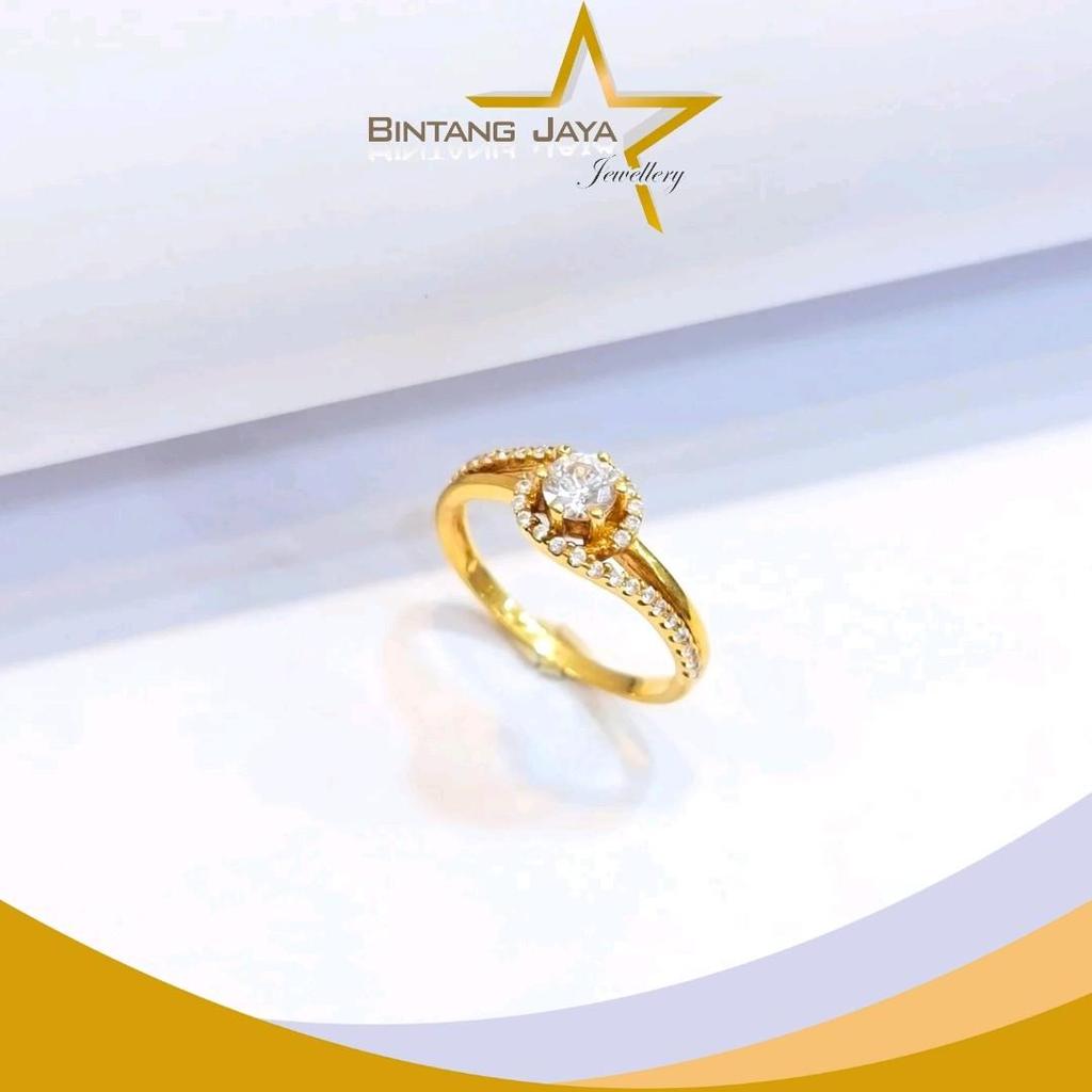 Cincin Emas 1 Mata Putih Full - Kadar 16K - Berat 2,17 gram - Cantik dengan Kilau Putih Menyeluruh (