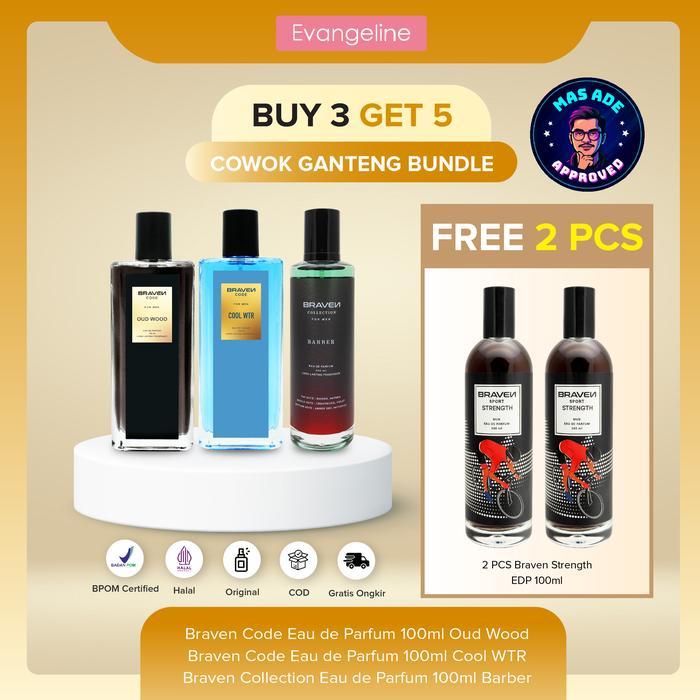 SIAPKIRIM COGAN BUY 3 GET 5Cowok Ganteng Bundle Braven Eau De Parfum 100ML - Cool WTR - Barber - Oud