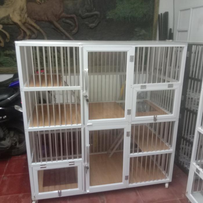 kandang kucing jumbo 2 tingkat - putih kayu, tanpa lampu