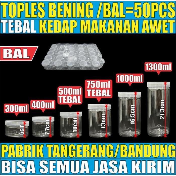 Toples Tebal 300ml 400ml 500ml 750ml 1000ml 1300ml n Seal /Ball Plastik Jar Silinder Bening Pet jskr