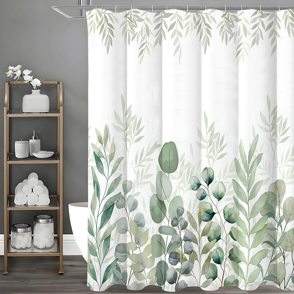 Eucalyptus Leaf Shower Curtain, Bathroom Decorative Shower Curtain, Waterproof Shower Curtain with