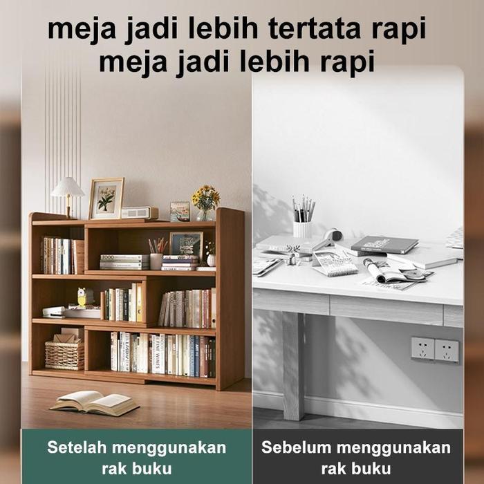 BM-Rak Buku Organizer Rak Buku Rak Kayu Serbaguna Portable Kayu Kuat Lemari Buku Rak Multifungsi