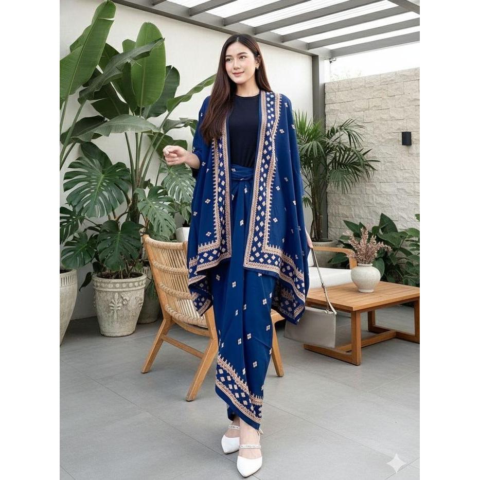 SET KEBAYA MODERN OUTFIT KONDANGAN SIMPEL ONE SET BATIK OUTER ROK LILIT KIMONO WANITA SETPRADA
