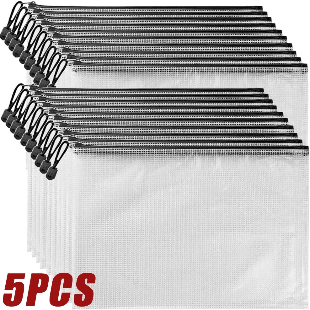 3/5PCS Stationery Storage Bag Folder File Mesh Zipper Pouch A3 A4 A5 A6 Document Bag Zip File