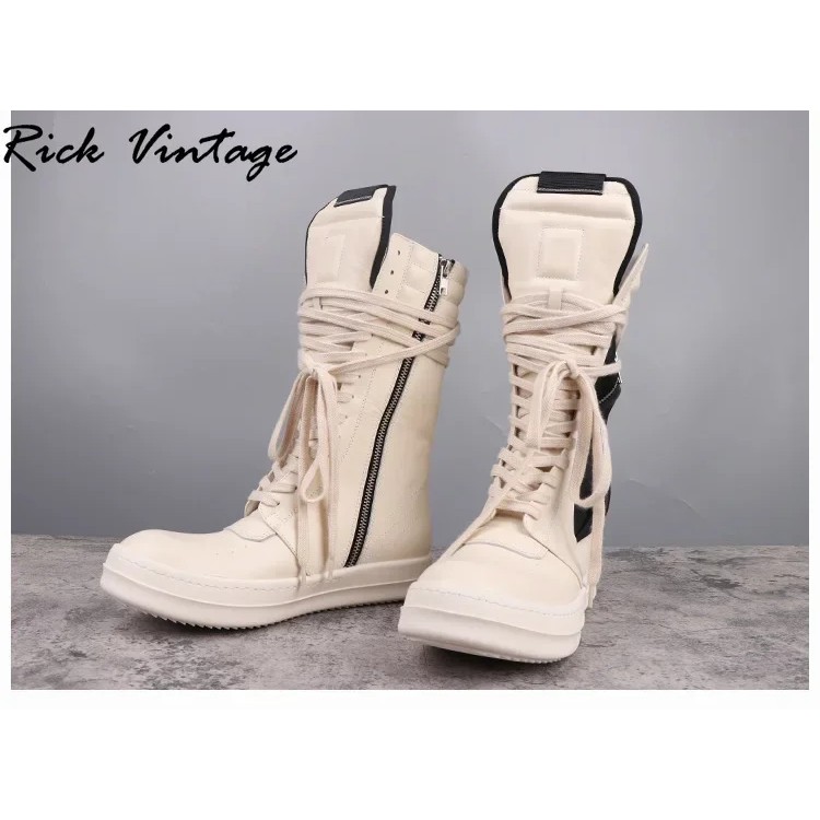 Rick Vintage High Top Boots Mens Motorcycle Boots Top Quality Real Leather Brand Zipper Long Boots