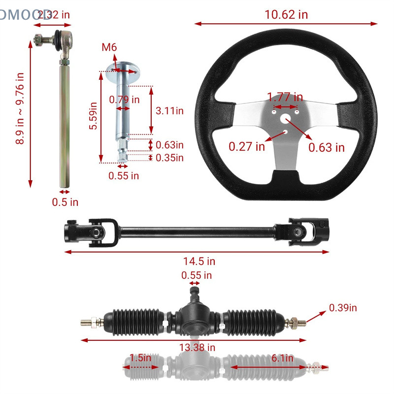110cc Go Kart Replacement Go Kart Steering Wheel Steel Kit 320mm Gear Rack Pinion Adjustable Tie Rod