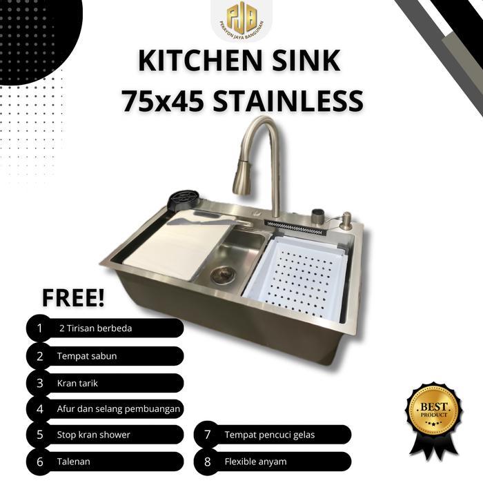 Kitchen Sink Modern 7545 Perak / Kitchen Sink Stainless / Kitchen Sink Warna Perak / Kitchen Sink