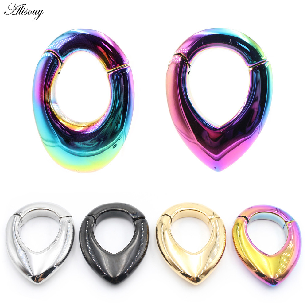 Alisouy 1PC Oval Water Drop Stainless Steel Piercing Ear Weights Heavy Expander Stretcher Plugs