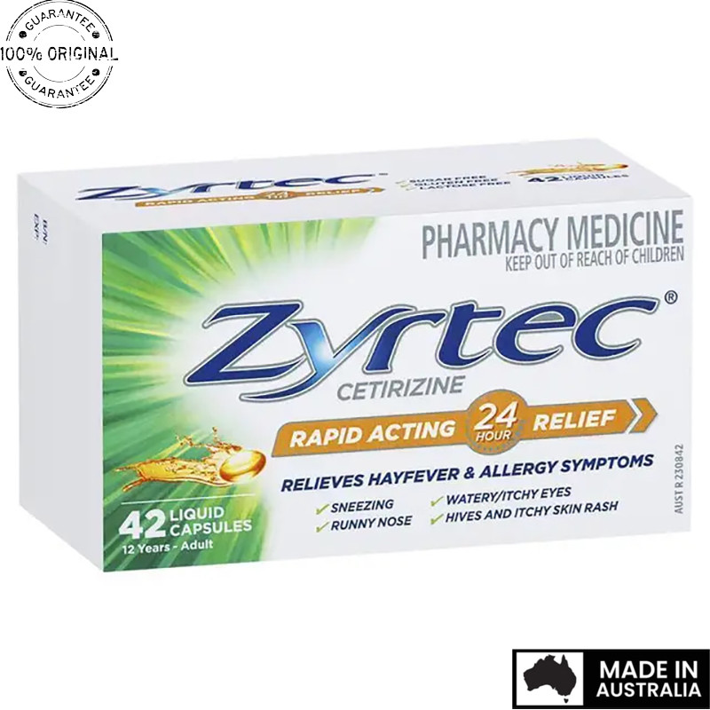 Aussie Original Zyrtec Rapid Acting Relief Antihistamine Hayfever & Allergy Liquid Capsules 42 Pack