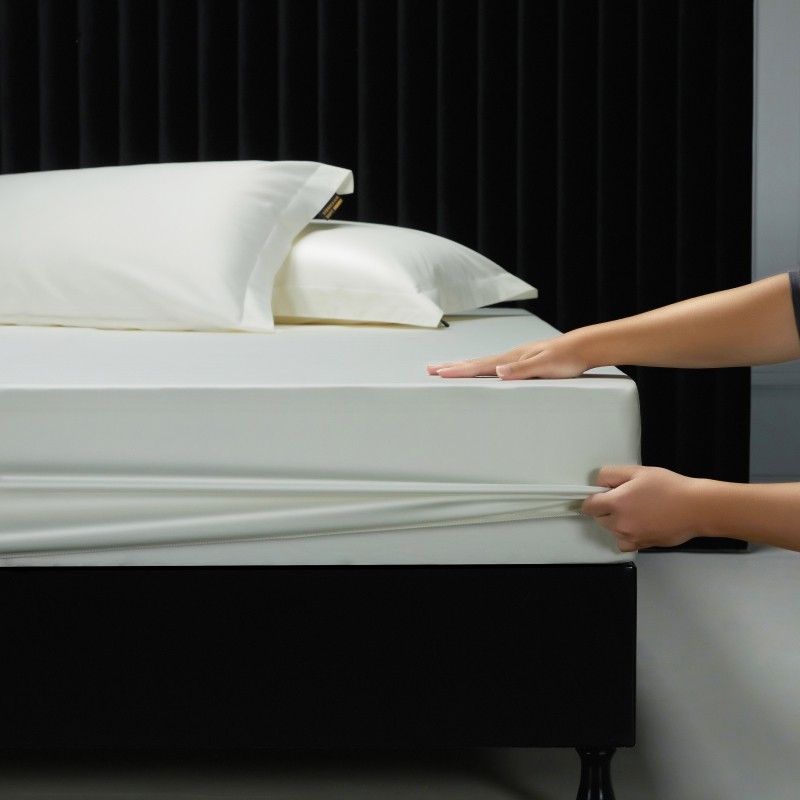 1000TC Egyptian Cotton Fitted Sheet Solid Color Bed Sheet Mattress Cover Elastic Band Fitted Sheet