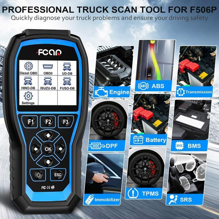 FCAR F506 PRO 24V TRUK OBD2 SCANNER UNTUK HINO/ISUZU/FUSO/UD