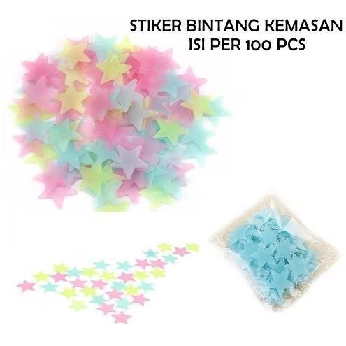 STIKER BINTANG ISI 100 PCS Sticker Dinding Glow In The Dark Star Dekorasi Dinding Wallpaper