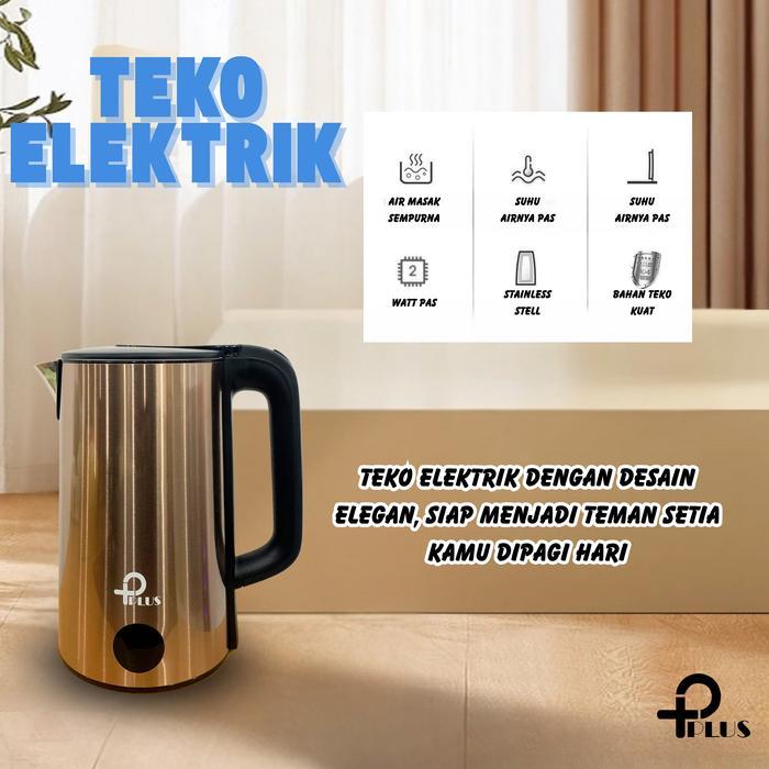 Pplus Teko Listrik Stainless Steel 2.3L 1500Watt Pemanas Air Electric Simpan Suhu Baja Tahan Karat