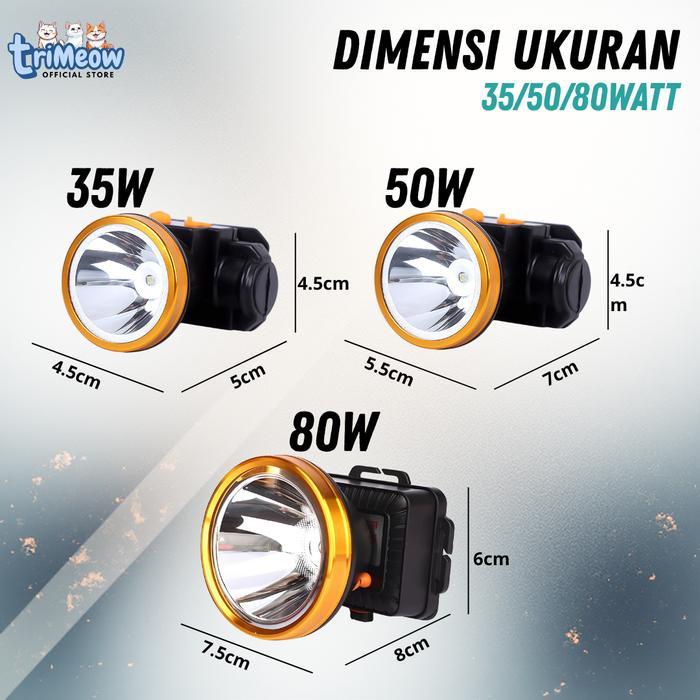 "New" Senter Kepala LED 35W/50W/80W Headlamp Dual Cahaya Putih & Kuning Rechargeable Sorot Jauh