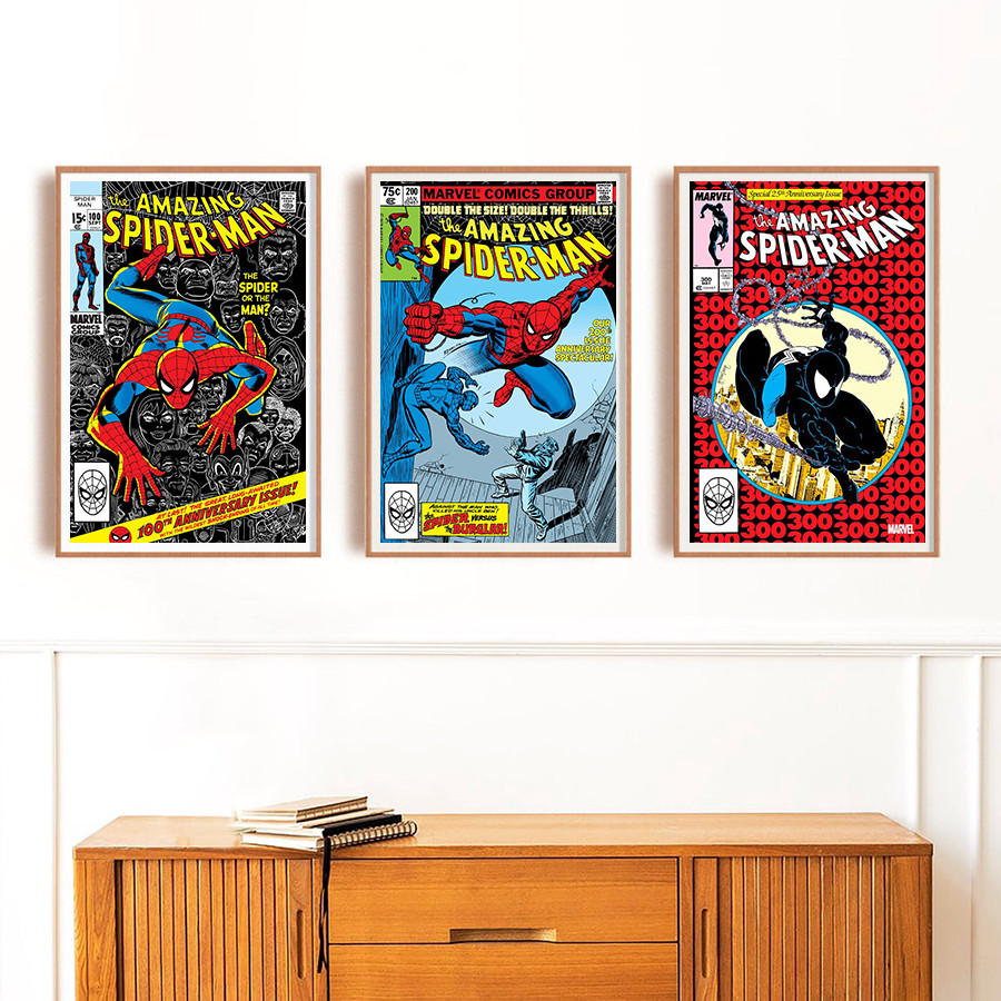 Vintage 100th 200th 300th Edition Spider-Man Comic Cover Poster Spider Man Gifts Classic Comic