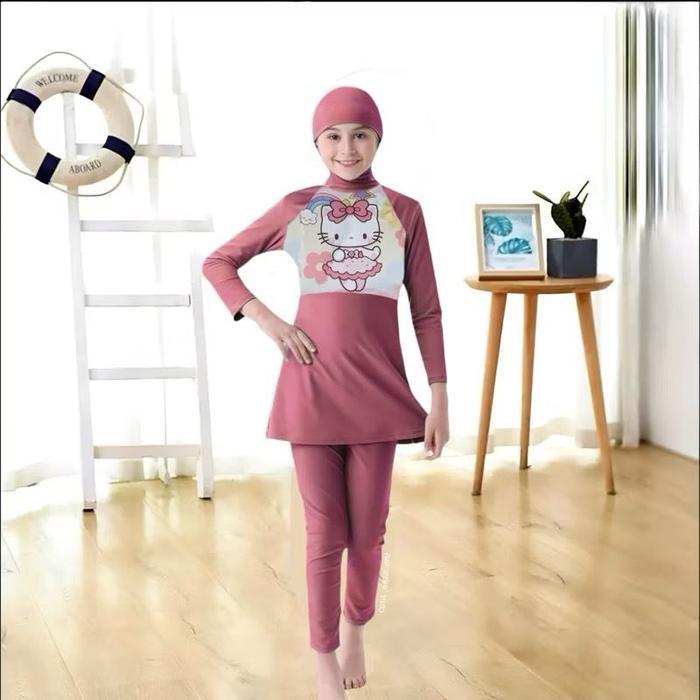 Unique Yoga - Swimming Suit Hijab - Baju Renang Anak Perempuan Jilbab - Baju Renang Hijab 1-12 thn