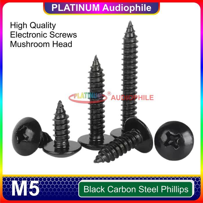 "New" Sekrup Hitam M5 50pcs Speaker Baut Skrup kasar lancip tajam Carbon Steel