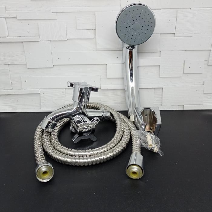 Paket Shower Set Handshower Model Toto Chrome + Kran Cabang Baling