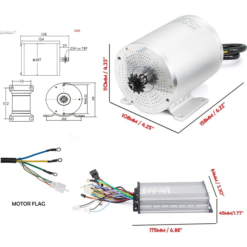 Kunray E-motor Bike Brushless Motor with Controller Conversion Kits 36V 1000w for Scooters Go-Karts