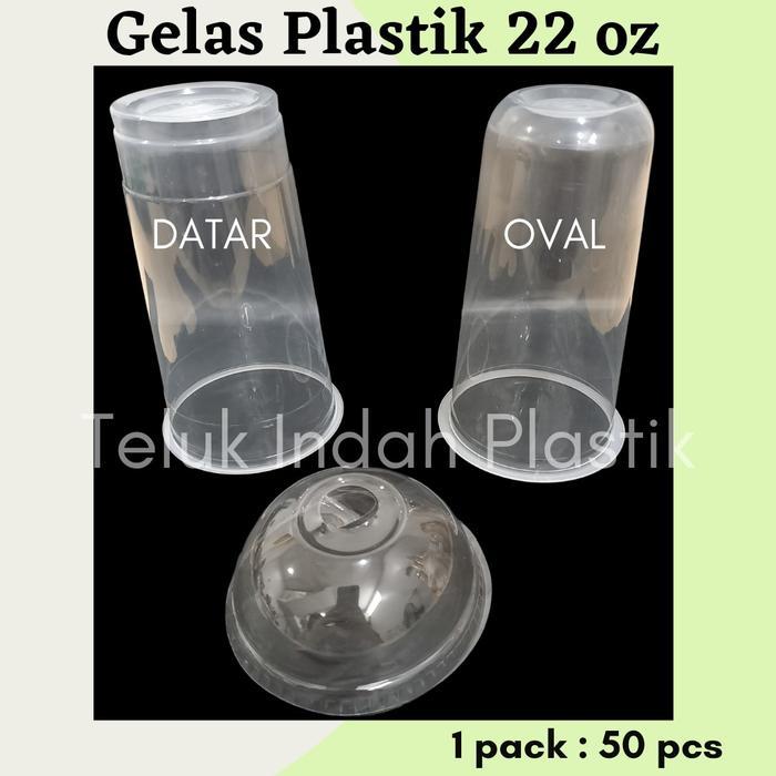 50pcs Gelas Plastik Oval dan Datar Bening 22oz Plus Tutup/Cup Juz 22oz