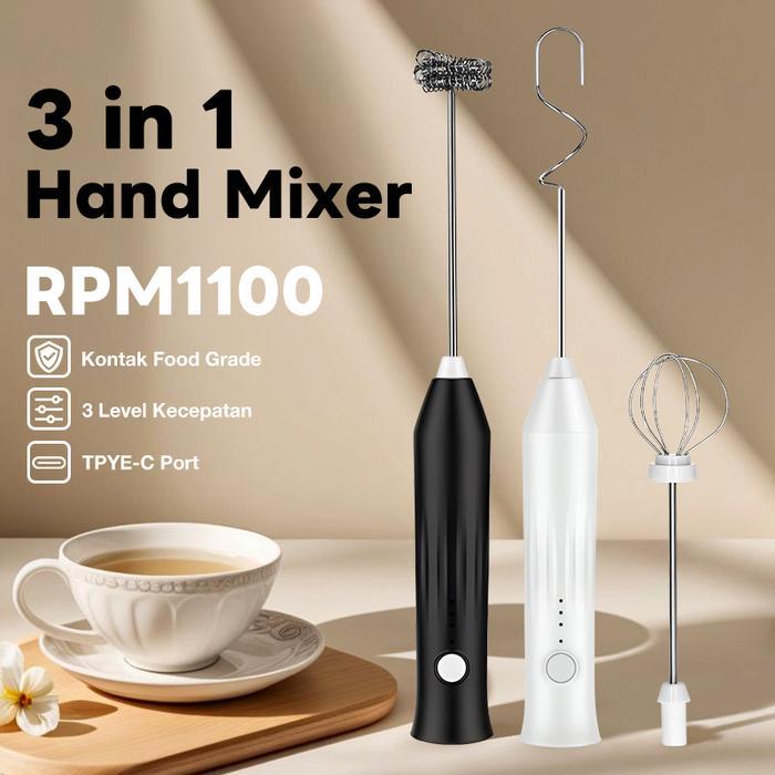 Philips - Hand Mixer Mini Hand Blender Portable Rechargeable Electric Whisk Drink Mixer With 3 Heads