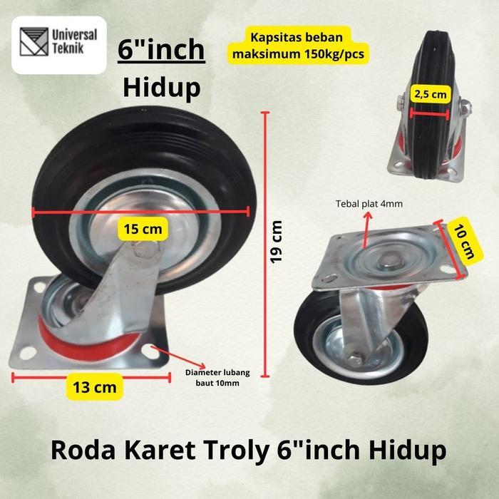 Terlaris Best Quality 100% Original Roda Troli Troly Karet Hidup 6 Inch Roda Trolley Estalase Pintu.