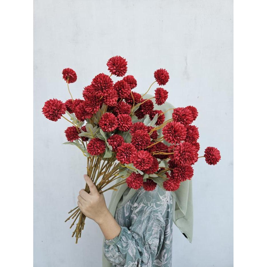5 kuntum bunga pompom kecil artificial flower pompom Buket Plastik