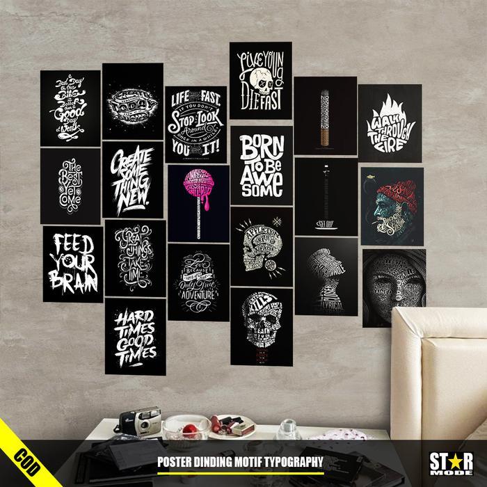 Poster Dinding Tipografi Kata-Kata Keren 50 pcs / Hiasan Dinding Kafe / Pajangan Dnding
