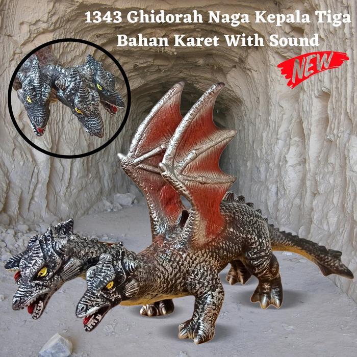 1343 Ghidora Naga Kepala Tiga Bahan Karet With Sound / Mainan Figure