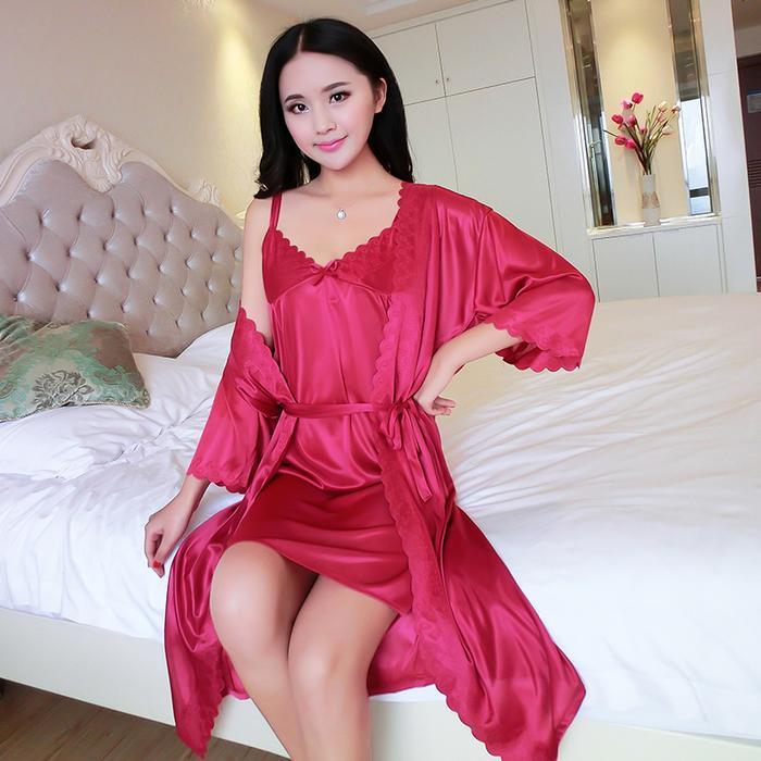 JC3002 Baju Tidur Lingerie Wanita Import Korea Classy Sexy Kimono 2in1 Free Size Tricot Satin Adem