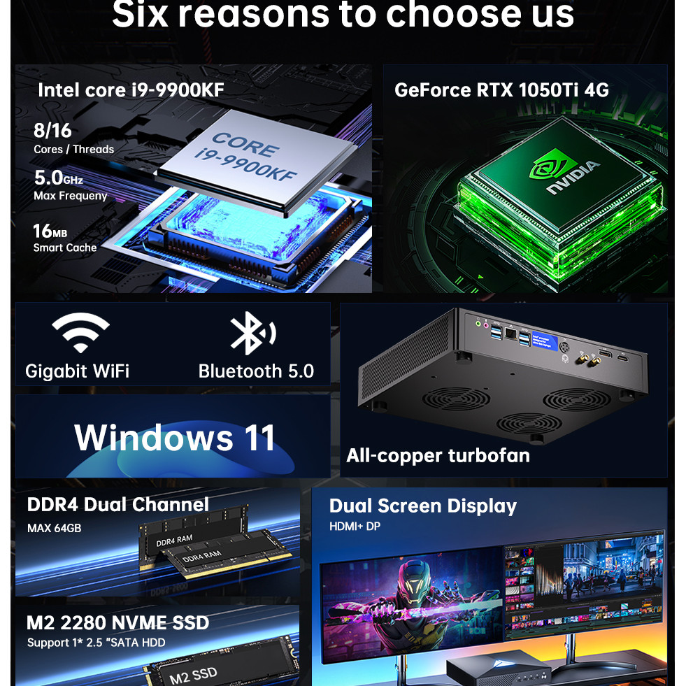 MSECORE MV200 Intel Core i9-9900KF GTX1050Ti Dedicated Card Game Mini PC Windows 11 Office Desktop
