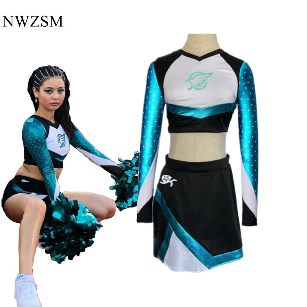 Euphoria Cheerleader Uniform Maddy Outfit Long Sleeve Crop Top With Skirt Set High School Womens