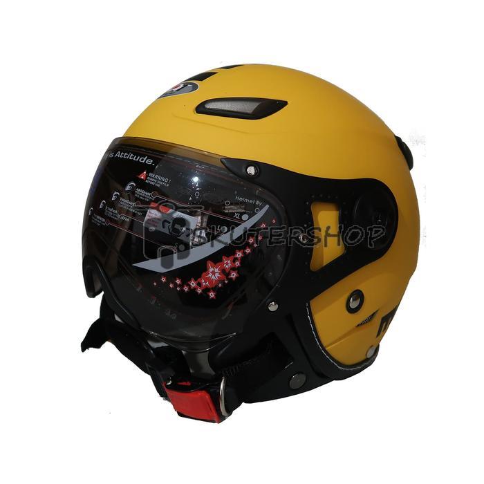 Helm Bogo Retro JPN Momo Klasik Kaca Pilot Riben Kuning Doff