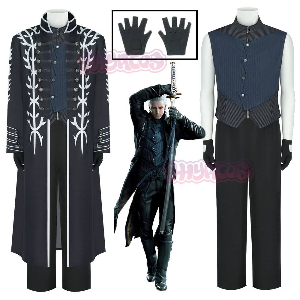 4Pcs Hot Game Dmc5 Cosplay Vergil Costume Nelo Complete Outfit With Boots Halloween Carnival Men