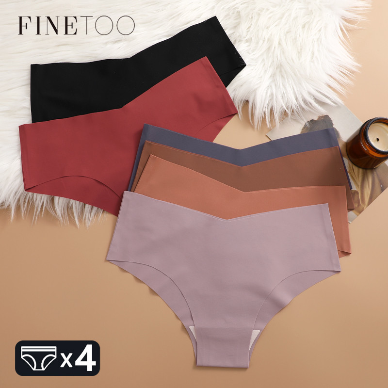 Finetoo 4Pcs Seamless Ultra-Thin Underwear Women'S Panties V-Waist Breathable Briefs Female Silk