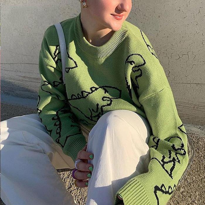 Premium Dino Oversize Sweater Rajut Unisex Tebal Original