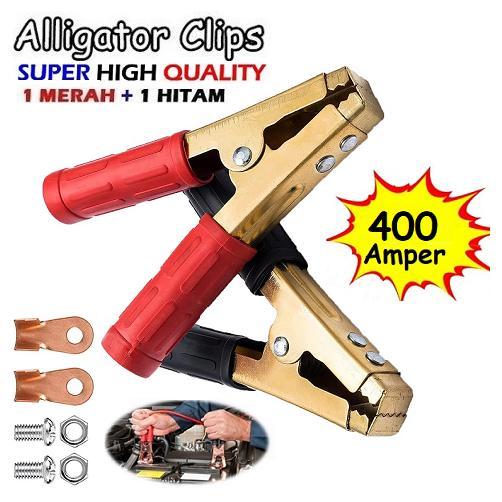 Jepitan Buaya Aki 400A Full Copper Capitan Capit Setengah Karet Alligator Clip Besar Jepit Accu 16Cm